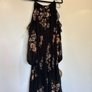Astr Black Dress with Floral Print and Long Sleeves